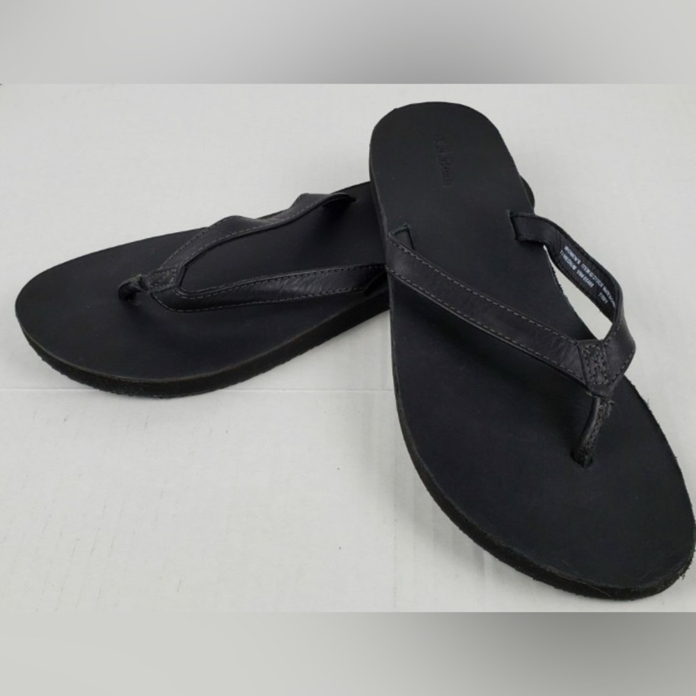 EUC L.L. Bean Black Leather Women’s flip flops size 9